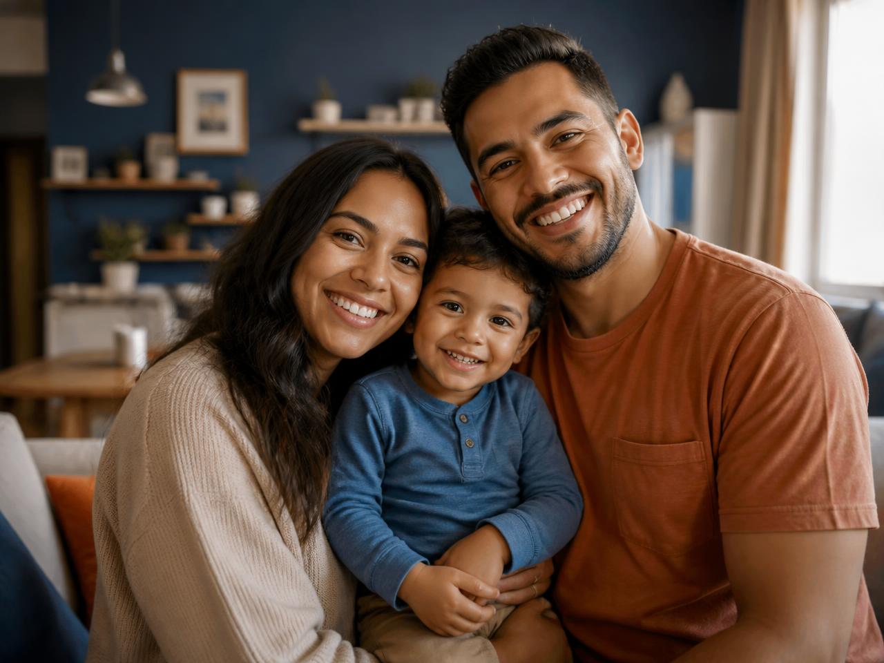 Família brasileira beneficiária do Bolsa Família sorrindo juntos